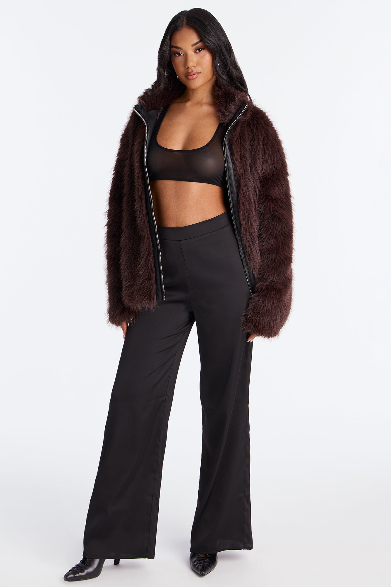 Claudia Satin Wide Leg Pant 32″ - Black