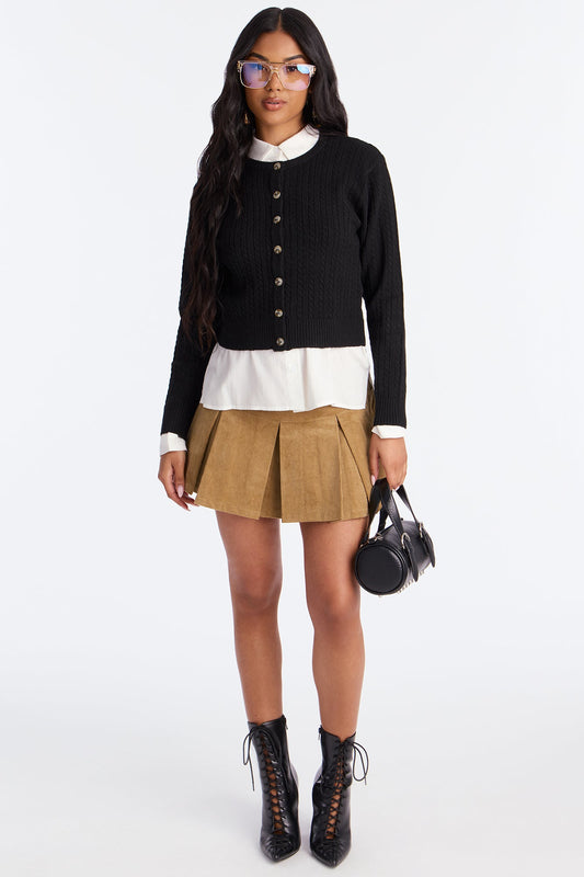 Frosty Cable Knit Cardigan - Black