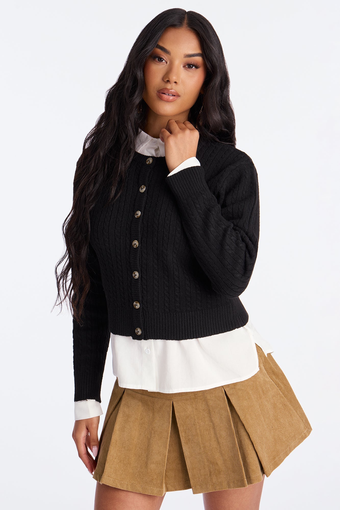 Frosty Cable Knit Cardigan - Black