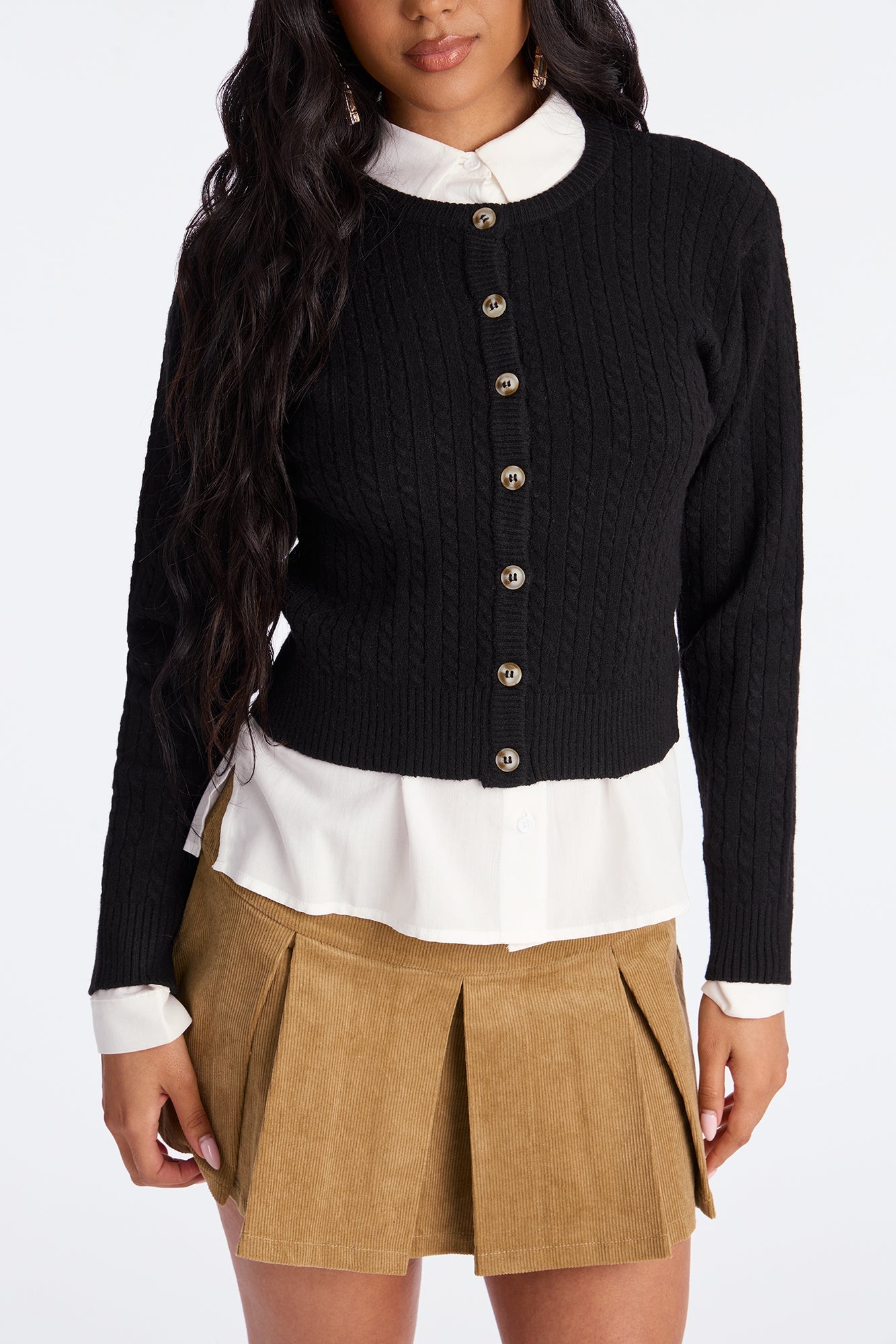 Frosty Cable Knit Cardigan - Black