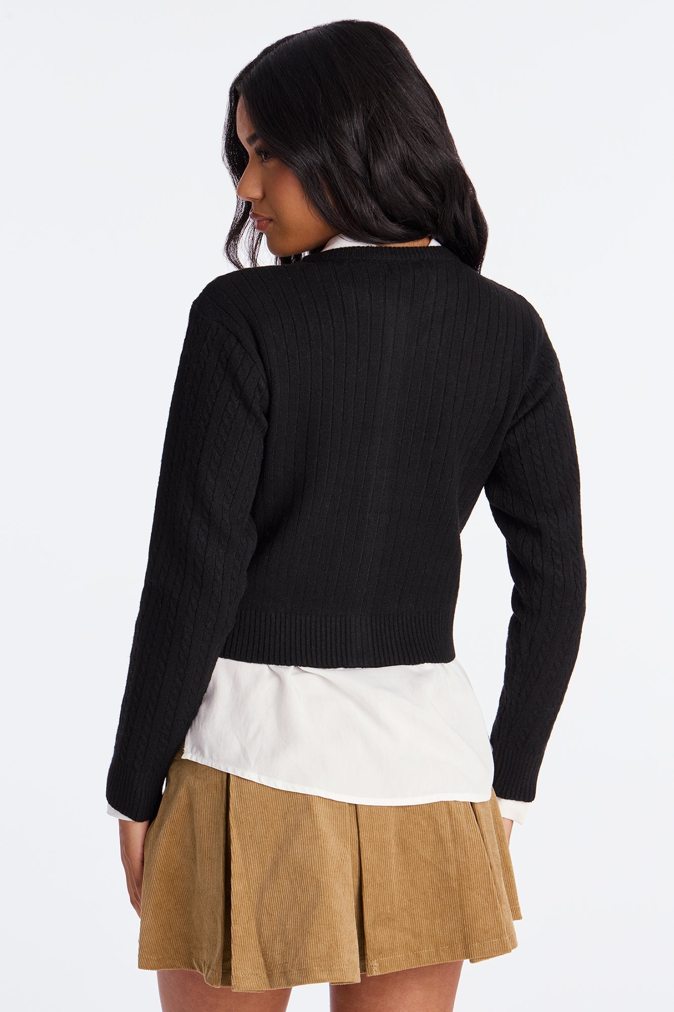 Frosty Cable Knit Cardigan - Black