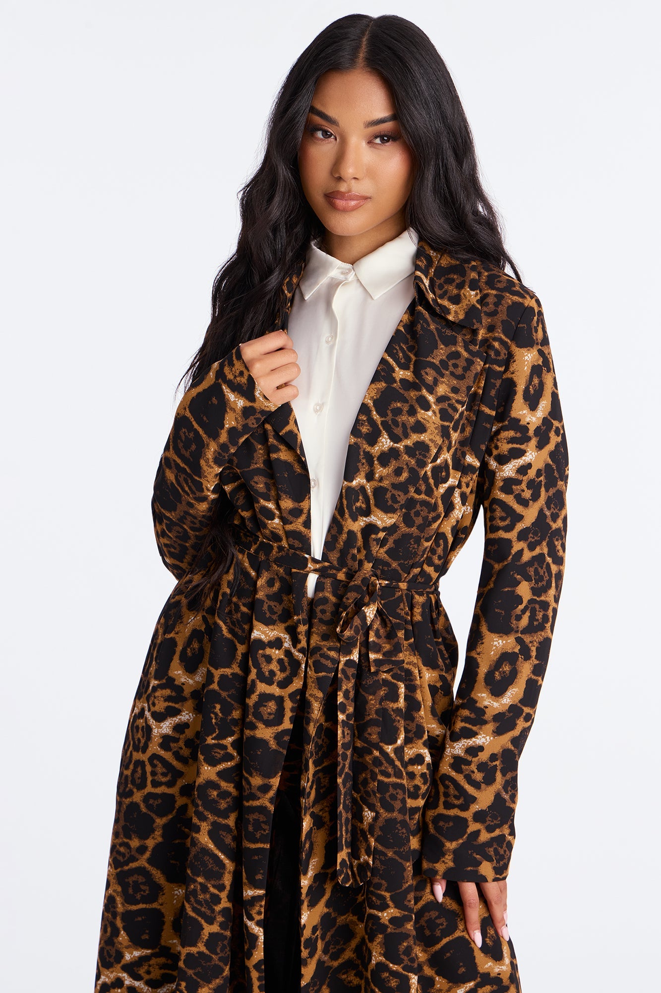 Styled by Emotion Chiffon Leopard Trench - Leopard