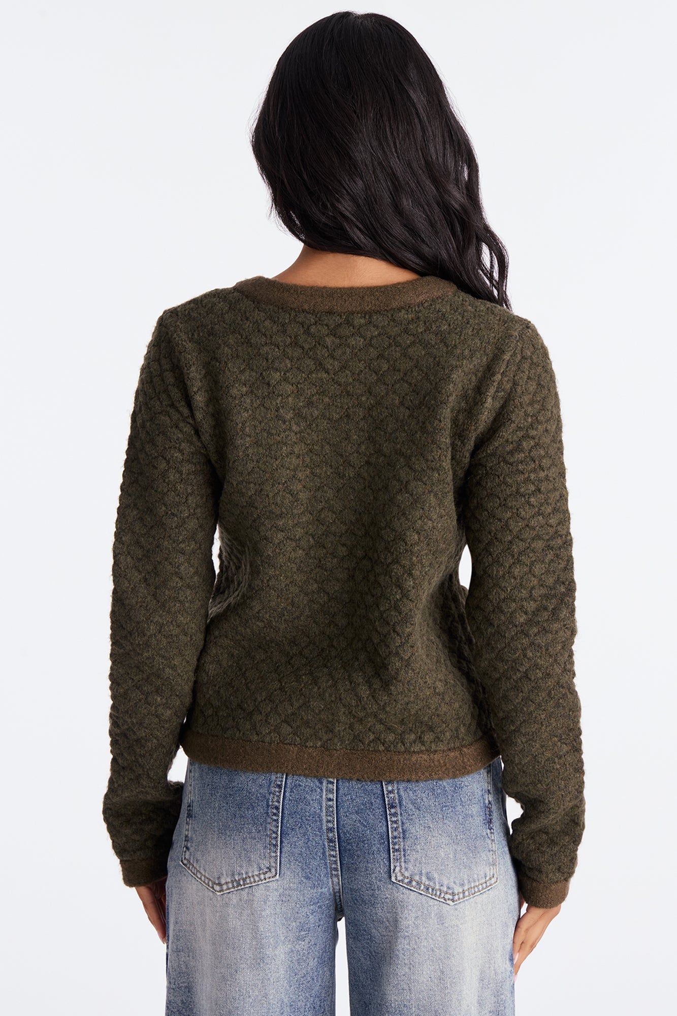 Star Of The Show Bouclé Cardigan - Olive