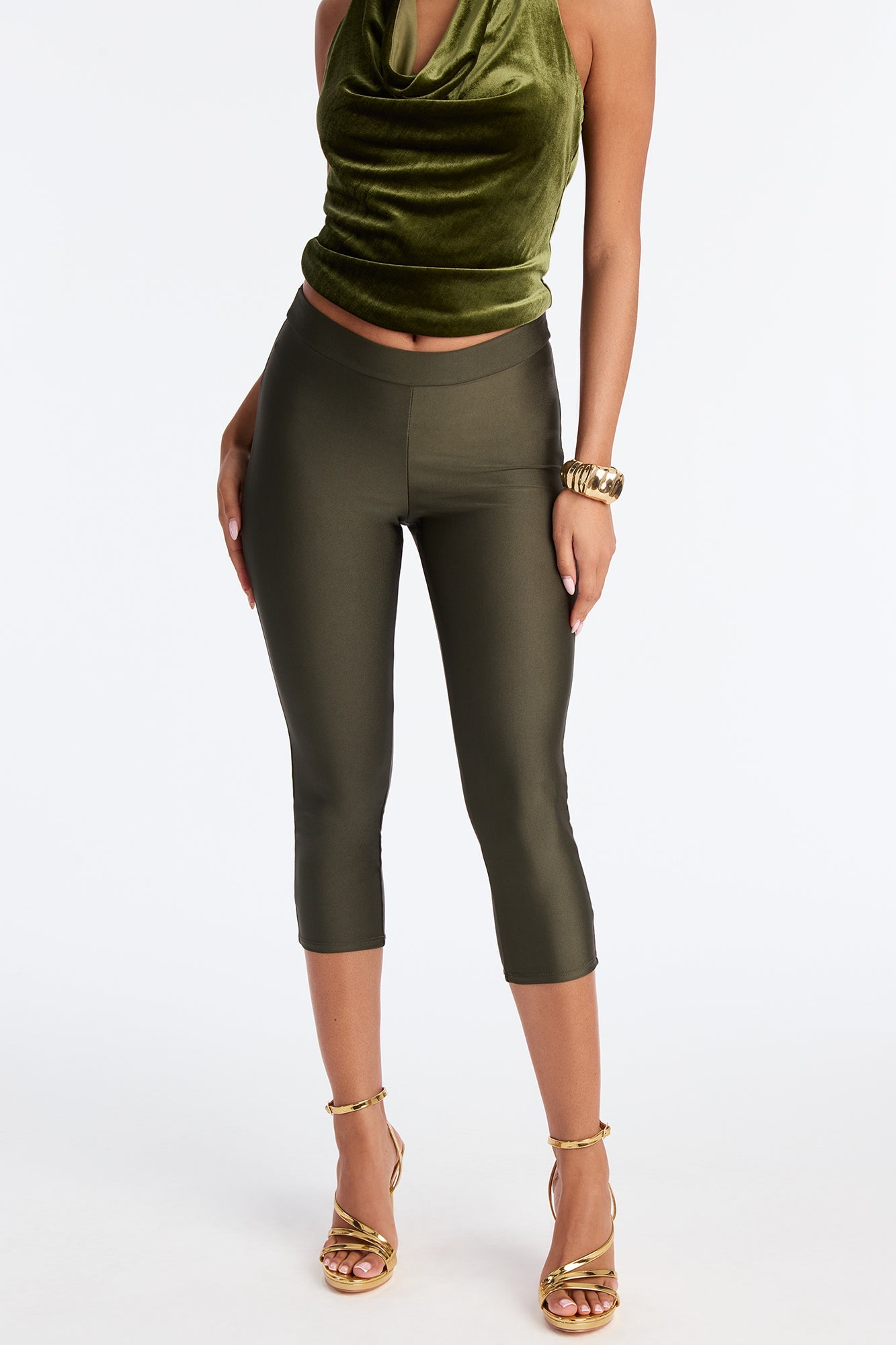 Nikole High Rise Tricot Capri Legging - Dark Olive