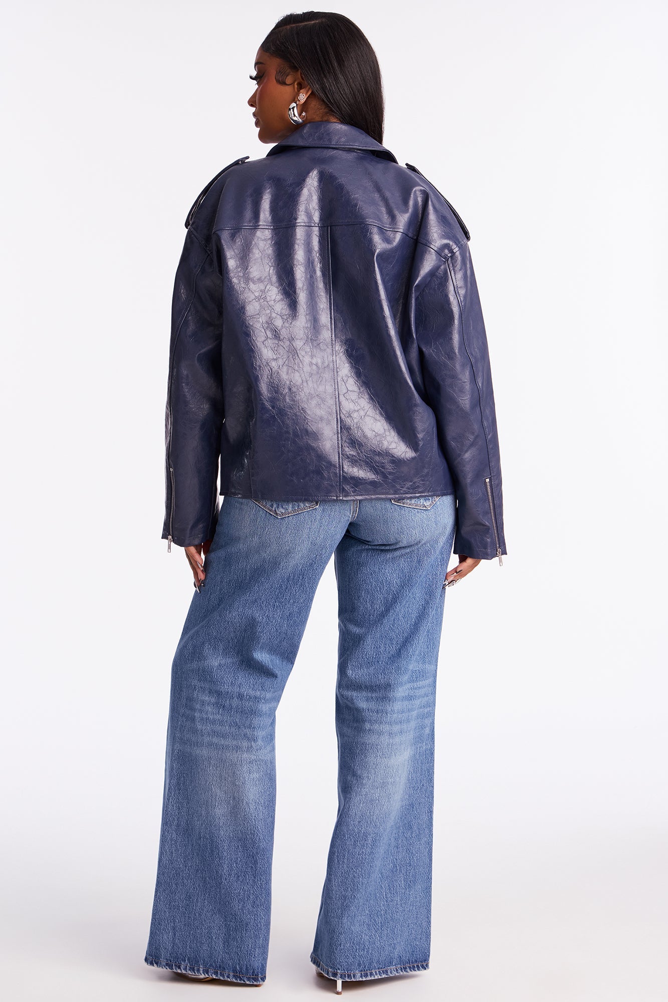 Higher Frequency Faux Leather Moto Jacket - Midnight Blue