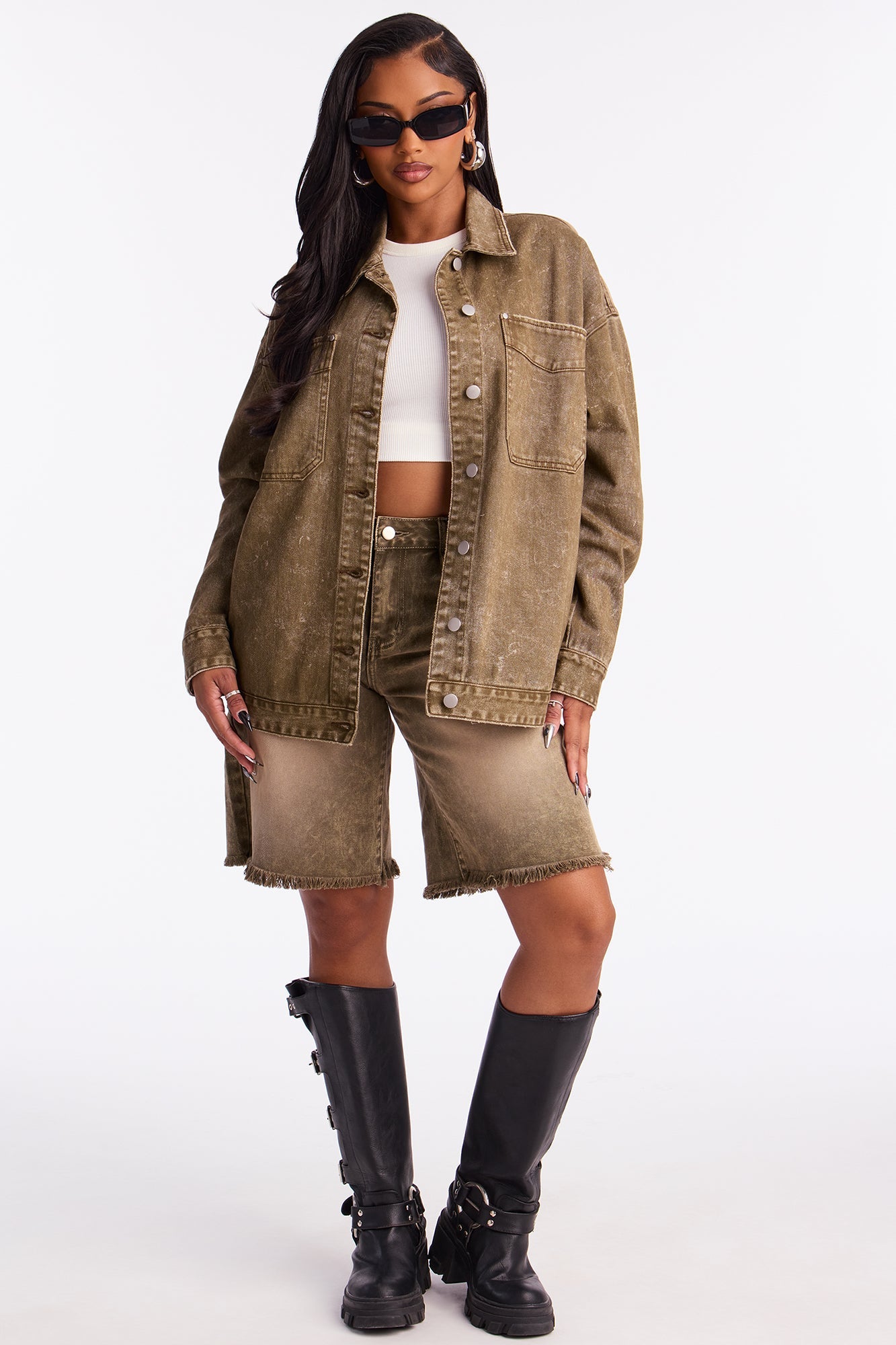 On The Move Denim Shacket - Sage