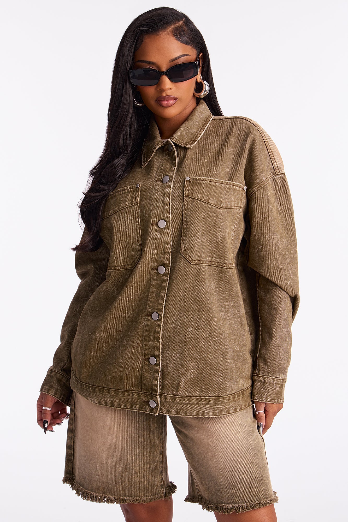 On The Move Denim Shacket - Sage