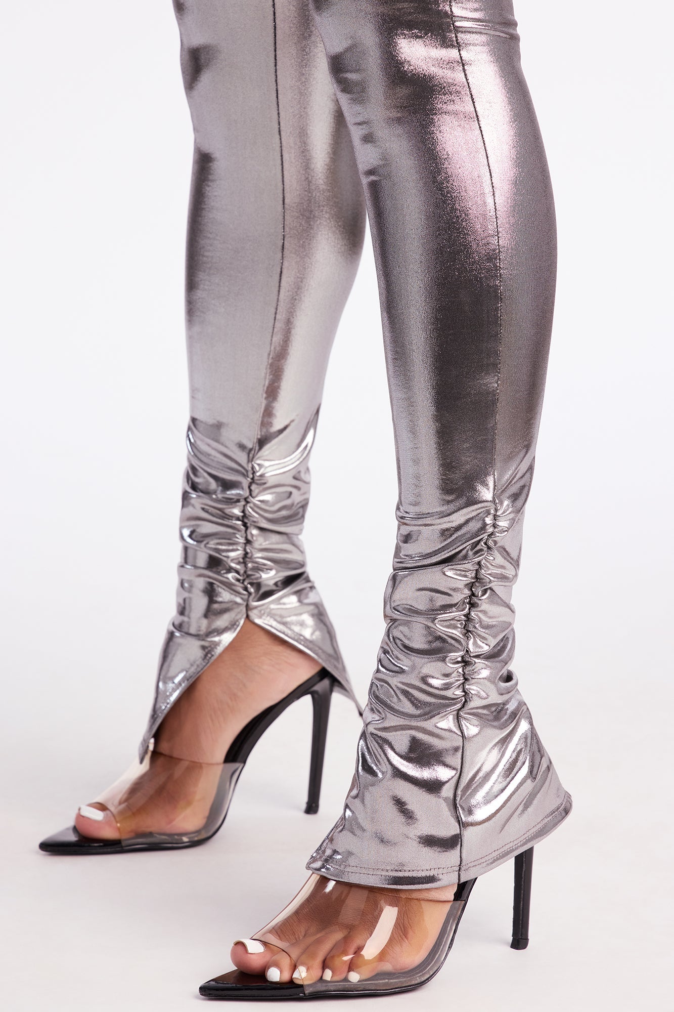 Ayla High Rise Metallic Stacked Legging - Silver