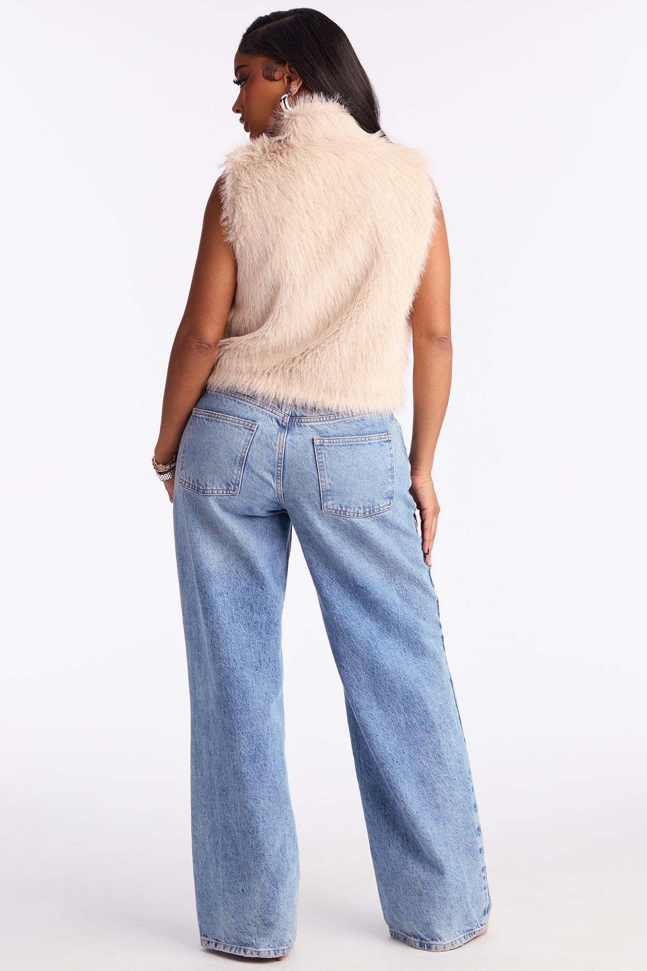 Shania Faux Fur Cropped Vest - Beige