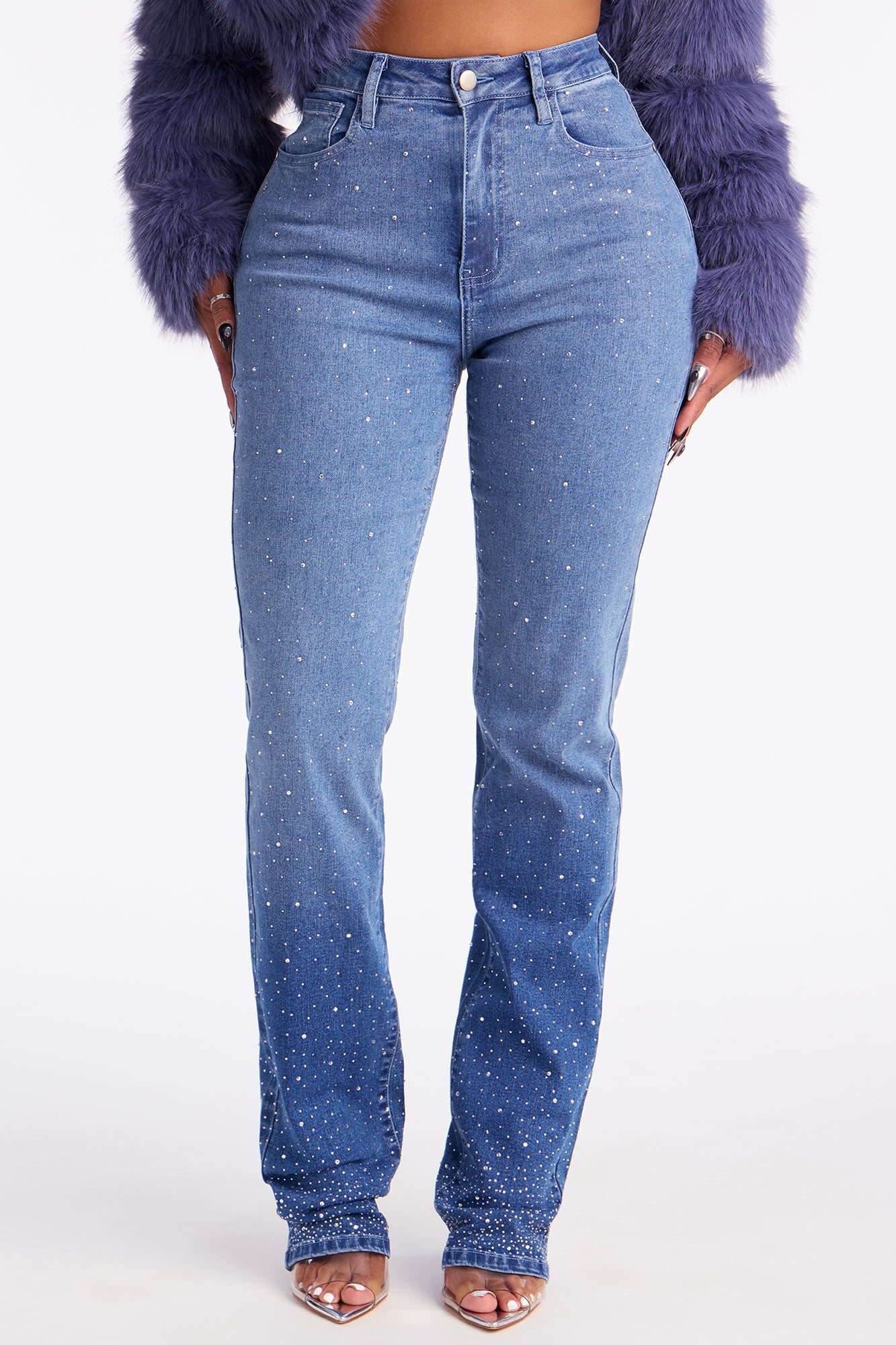 Full Of Glitz Embellished Bootcut Jeans - Medium Wash