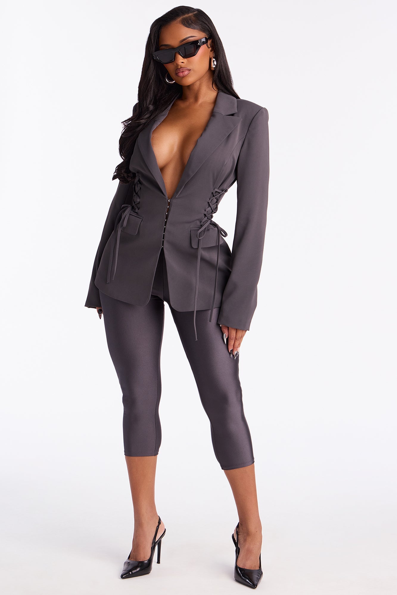 Nikole High Rise Tricot Capri Legging - Charcoal