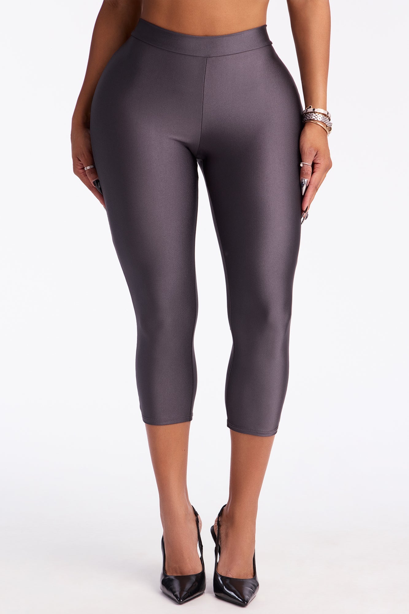 Nikole High Rise Tricot Capri Legging - Charcoal