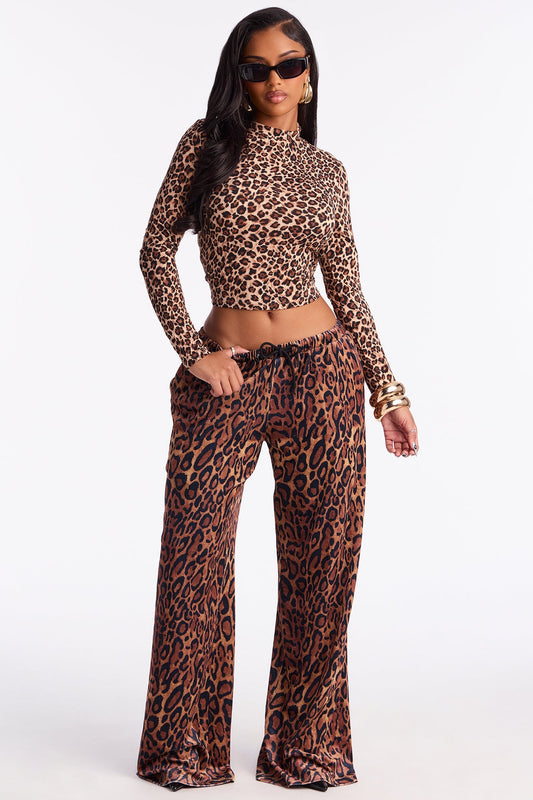 Oh So Fine Leopard Velvet Wide Leg Pant 33 - Leopard