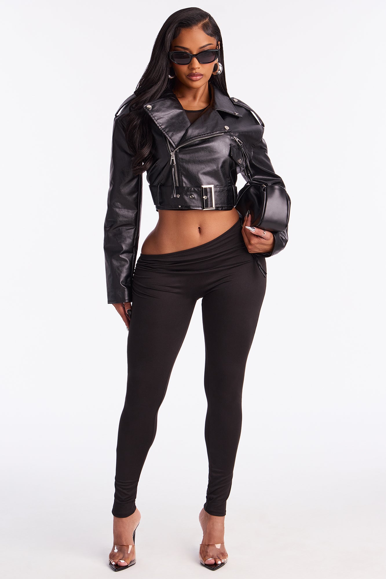 Truth Or Dare Cropped Faux Leather Moto Jacket - Black