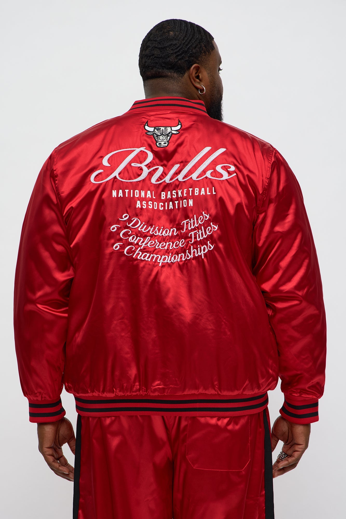 Bulls Night Drift Satin Varsity Jacket - Red