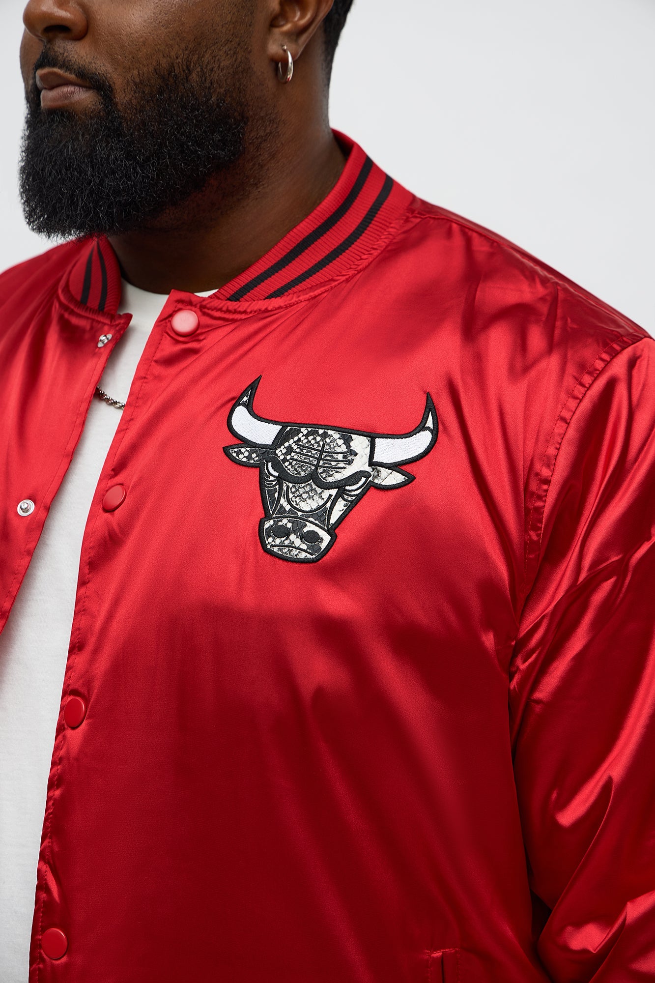 Bulls Night Drift Satin Varsity Jacket - Red