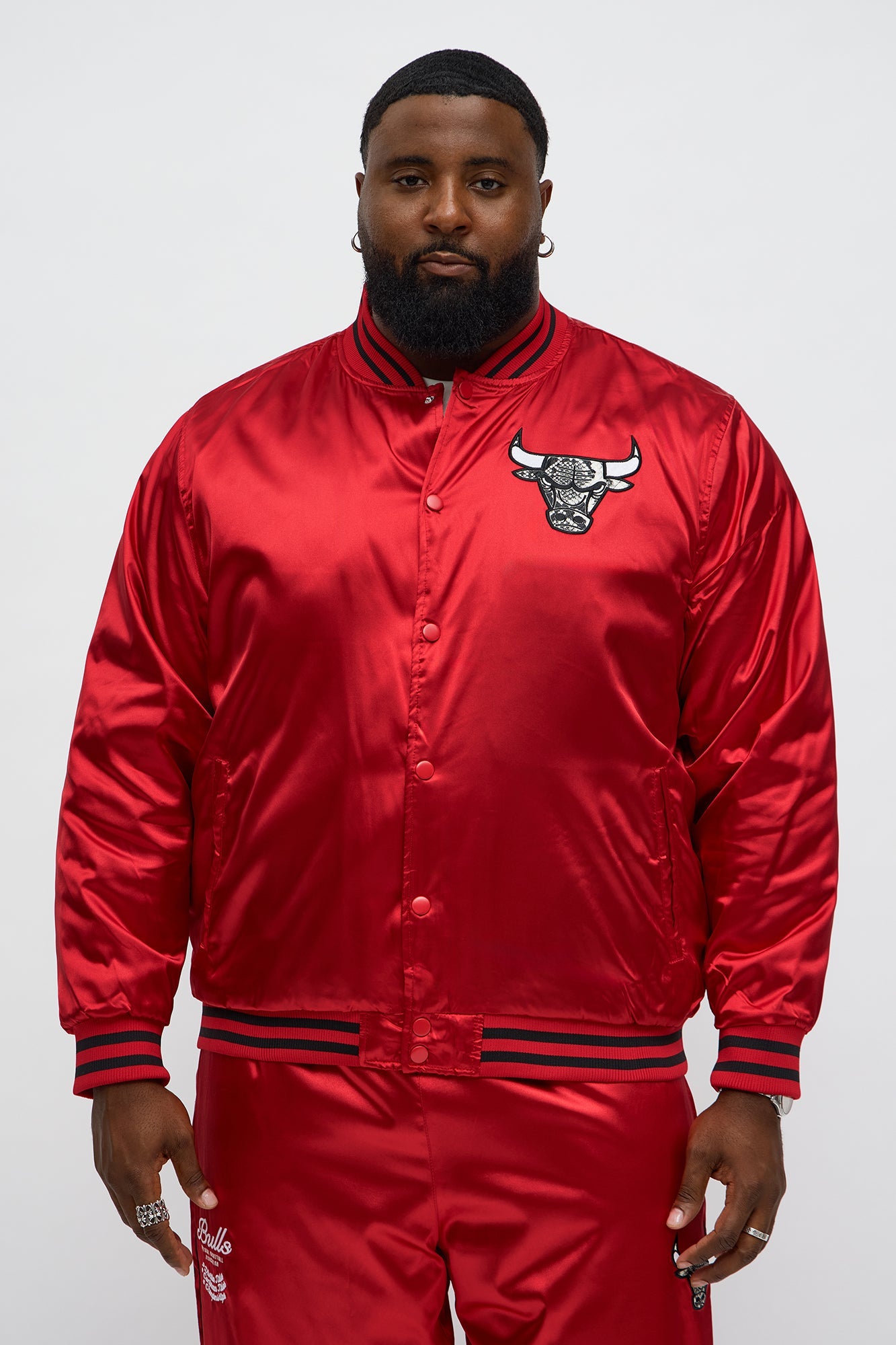 Bulls Night Drift Satin Varsity Jacket - Red
