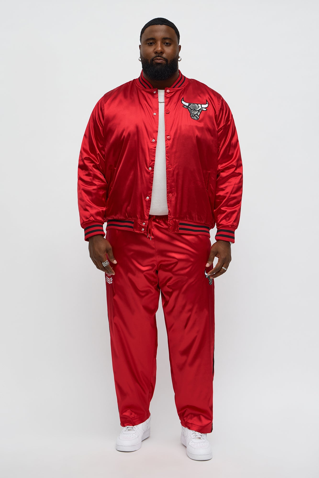 Bulls Night Drift Satin Varsity Jacket - Red