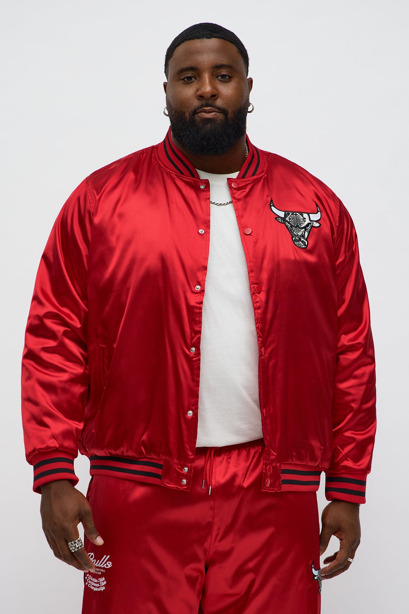 Bulls Night Drift Satin Varsity Jacket - Red