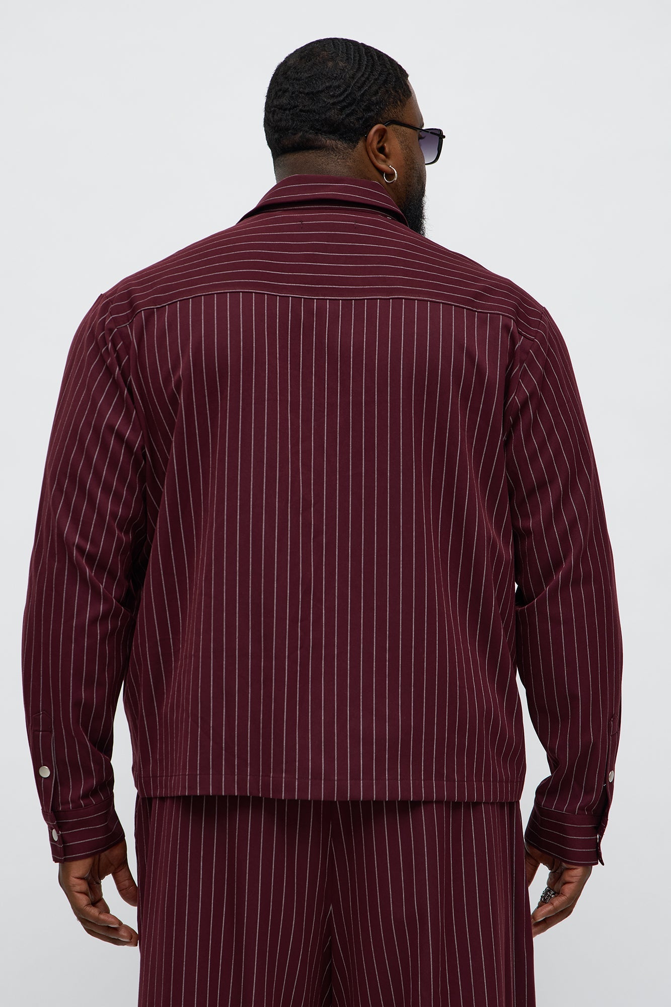 Cropped Striped Button Up Shirt - Burgundy