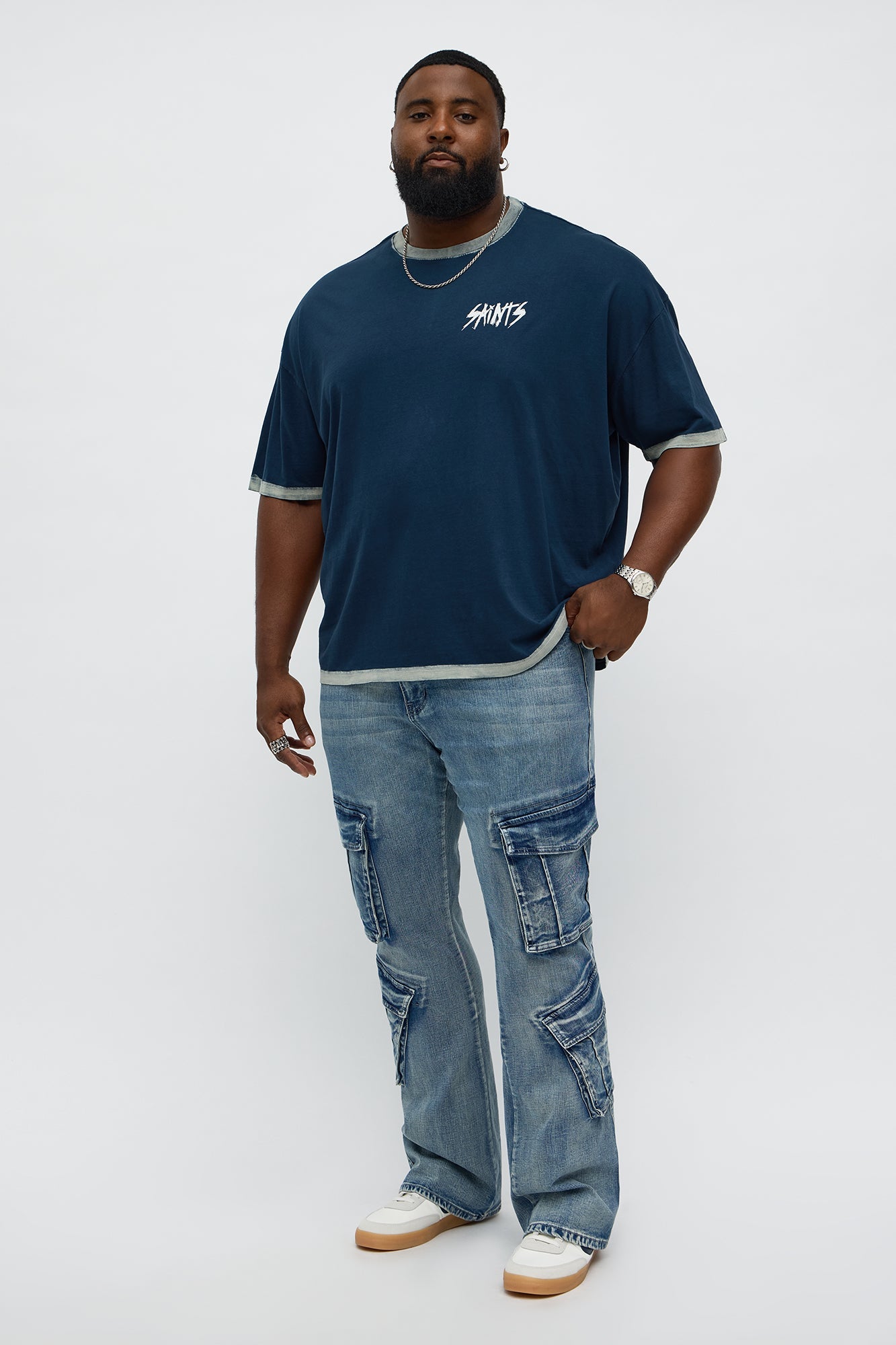 Stacked Skinny Flare Michel Cargo Jean - Medium Blue Wash