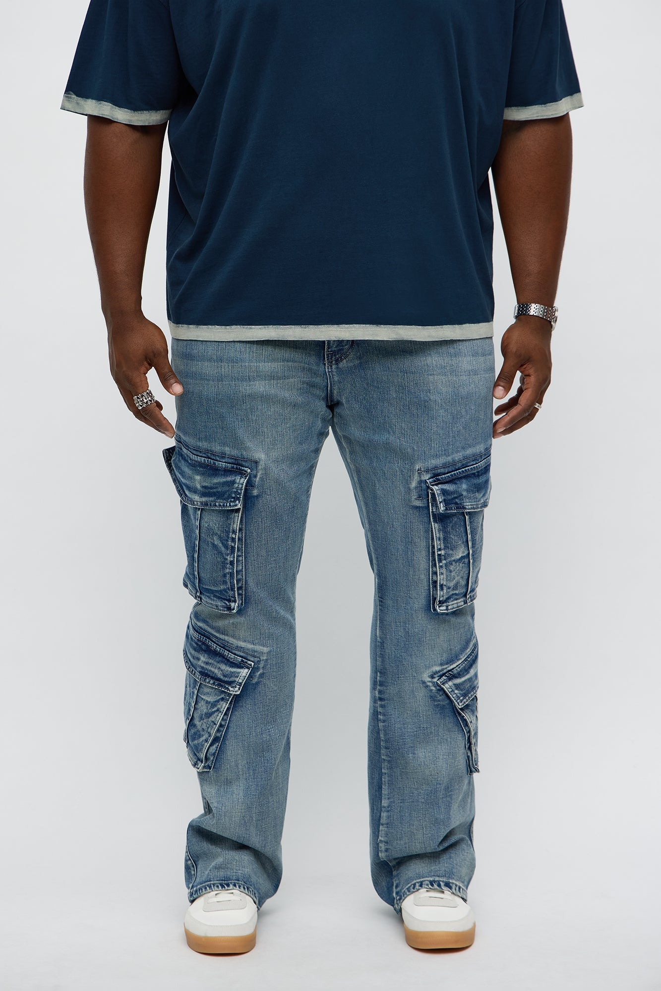 Stacked Skinny Flare Michel Cargo Jean - Medium Blue Wash