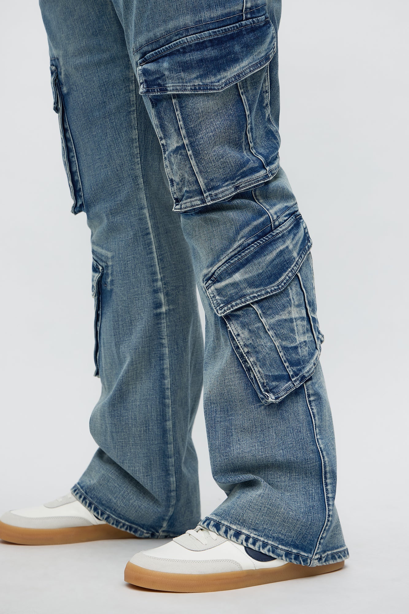 Stacked Skinny Flare Michel Cargo Jean - Medium Blue Wash