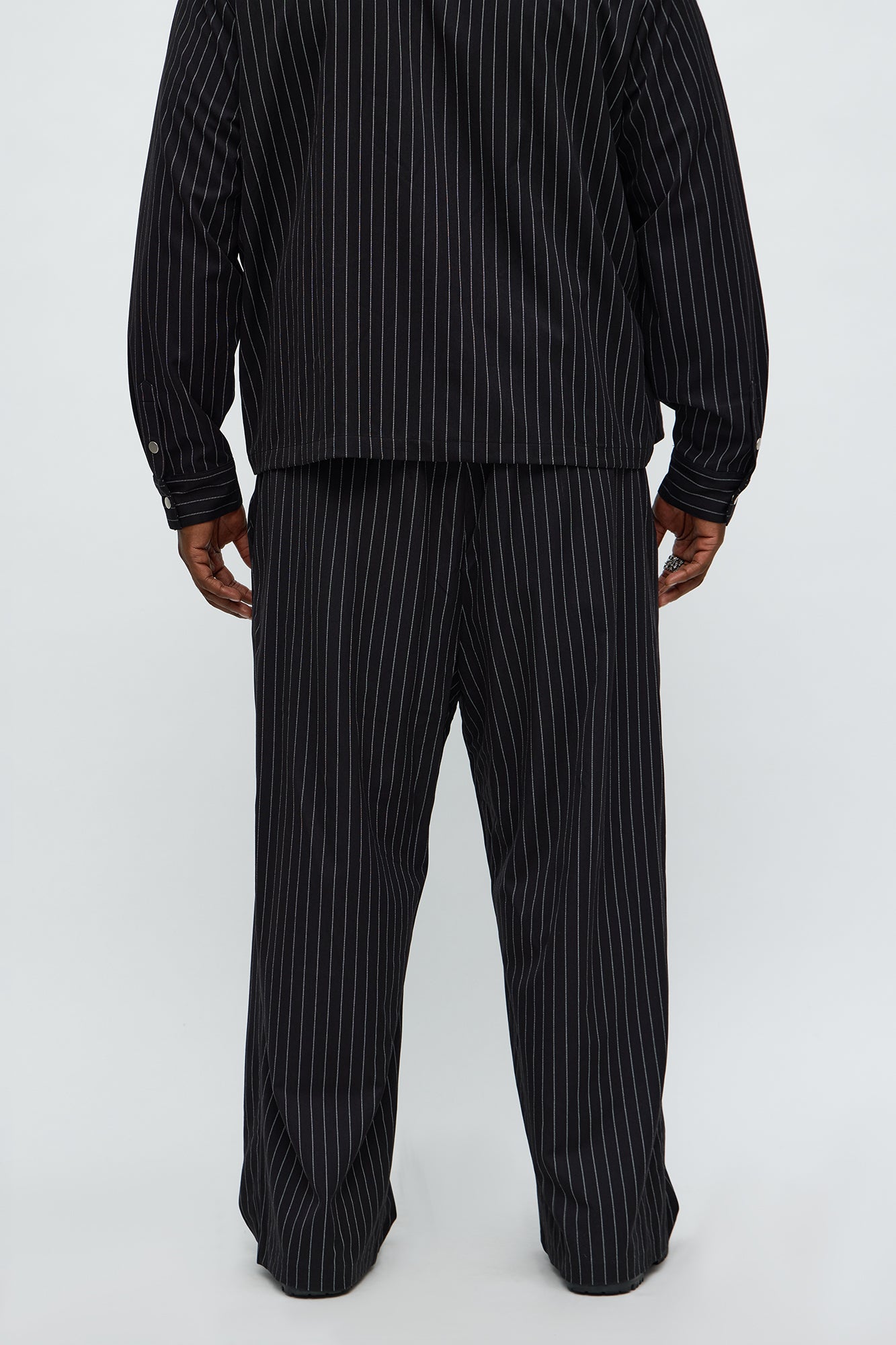 Wide Leg Straight Striped Trouser - Black
