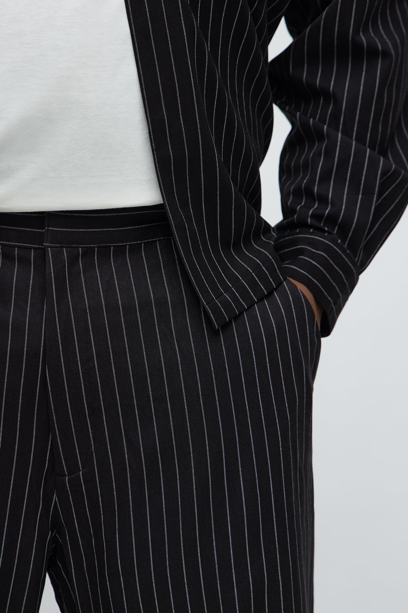 Wide Leg Straight Striped Trouser - Black