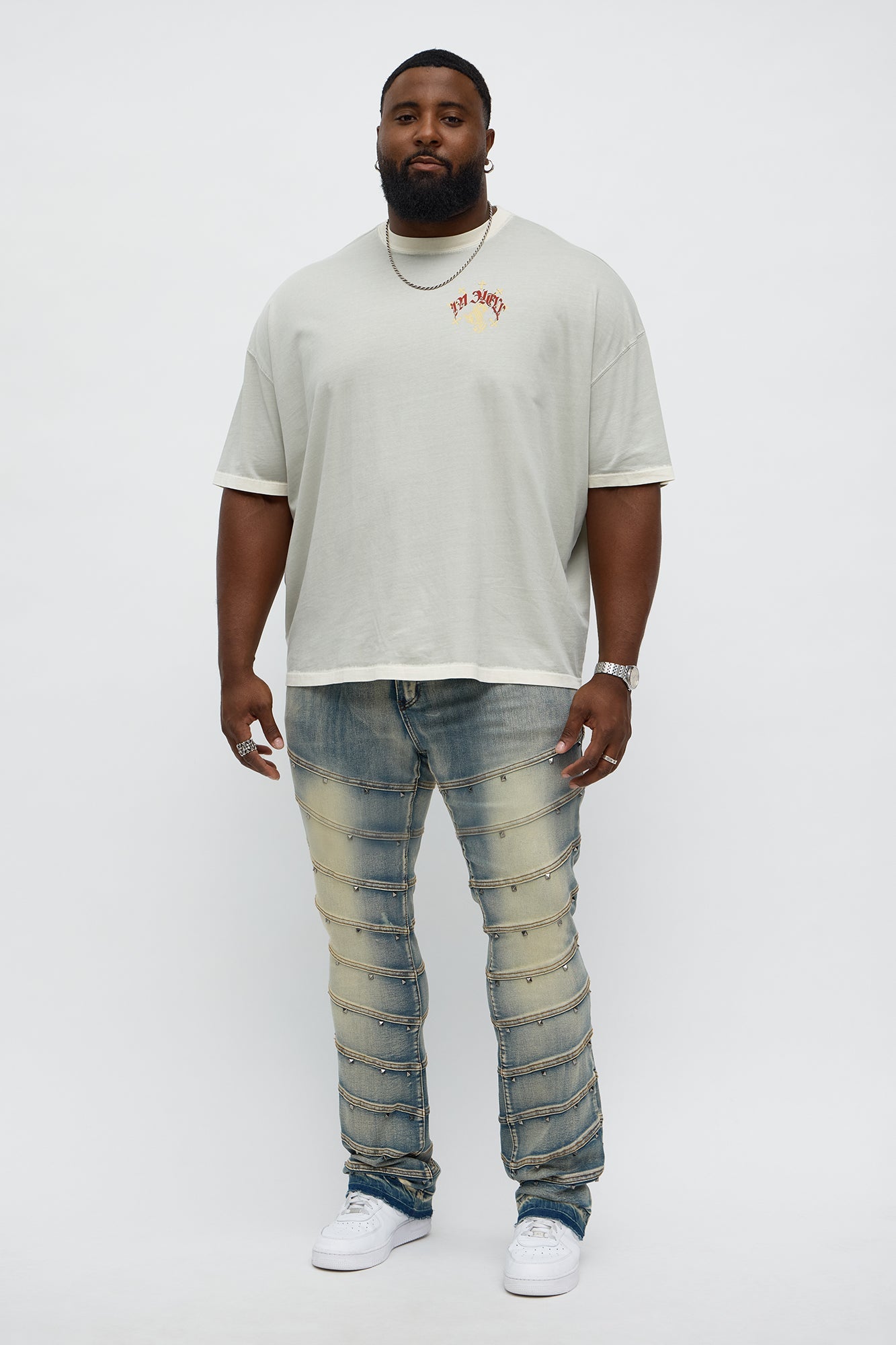 Stacked Skinny Flare Studded On Panels Jean - Vintage Blue Wash