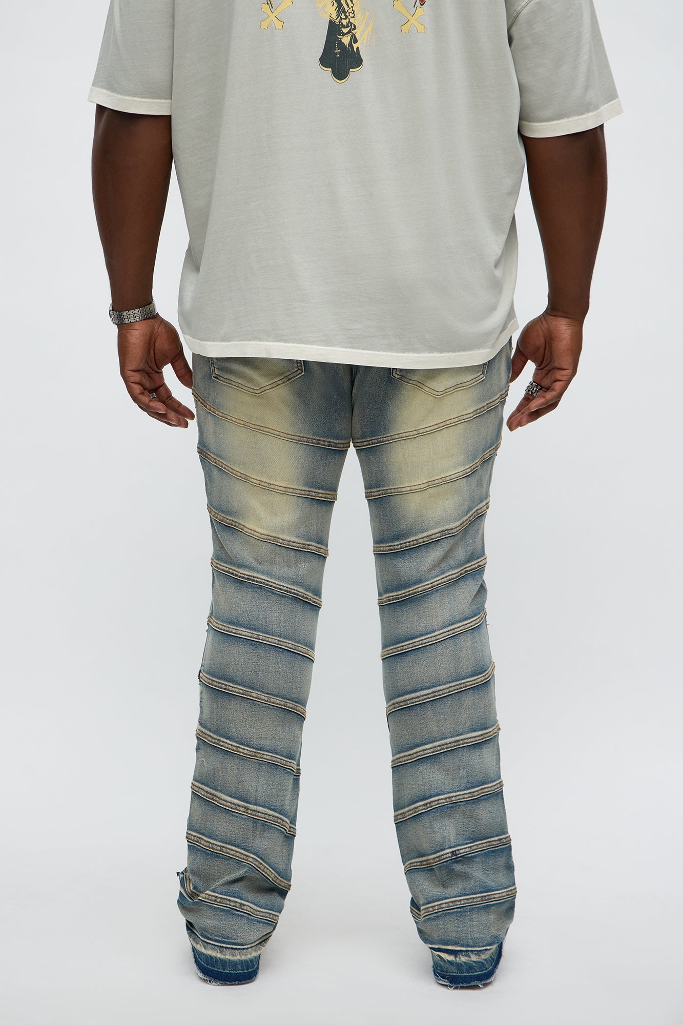 Stacked Skinny Flare Studded On Panels Jean - Vintage Blue Wash