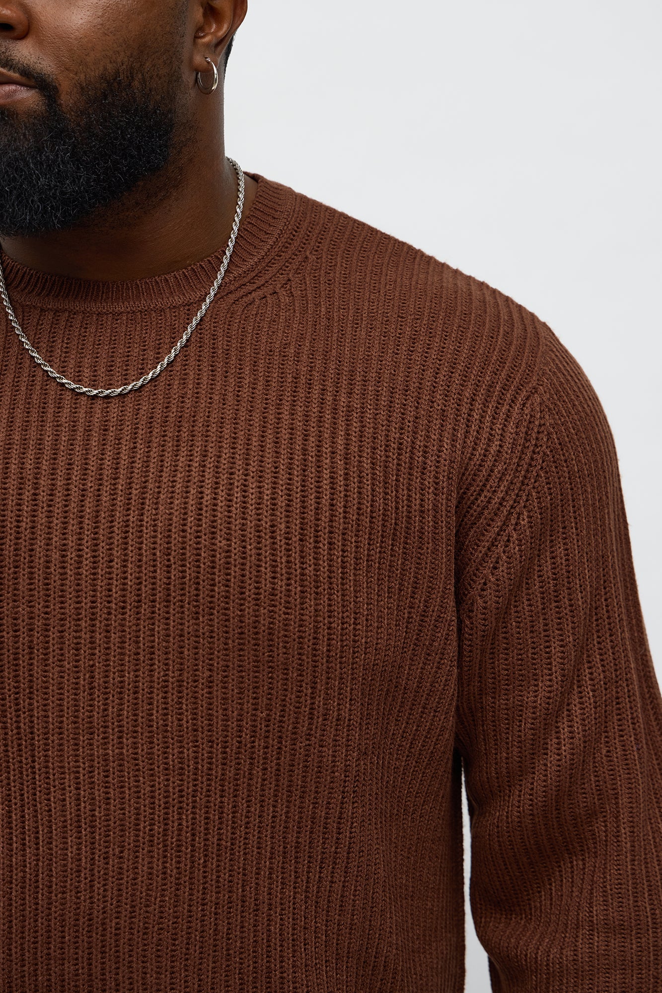 Heavy Ribbed Pullover Sweater - Brown