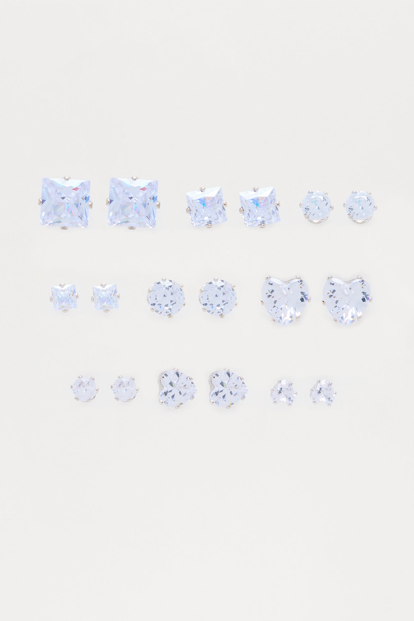 The Classic 9 Pair Rhinestone Stud Earrings - Silver