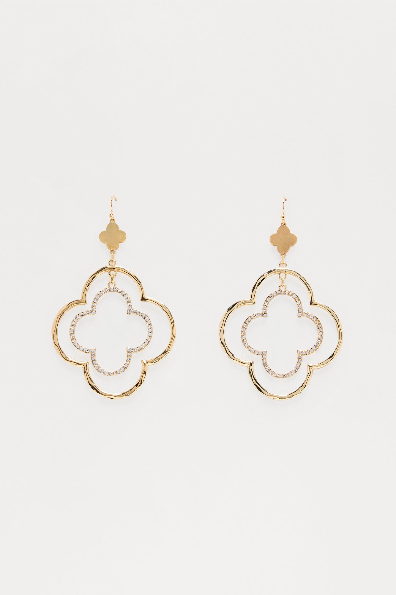 Double Luck Clover Drop Earrings - Gold