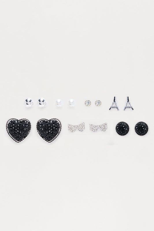 Expressing My Love 6 Pair Earring Set - Silver/Black