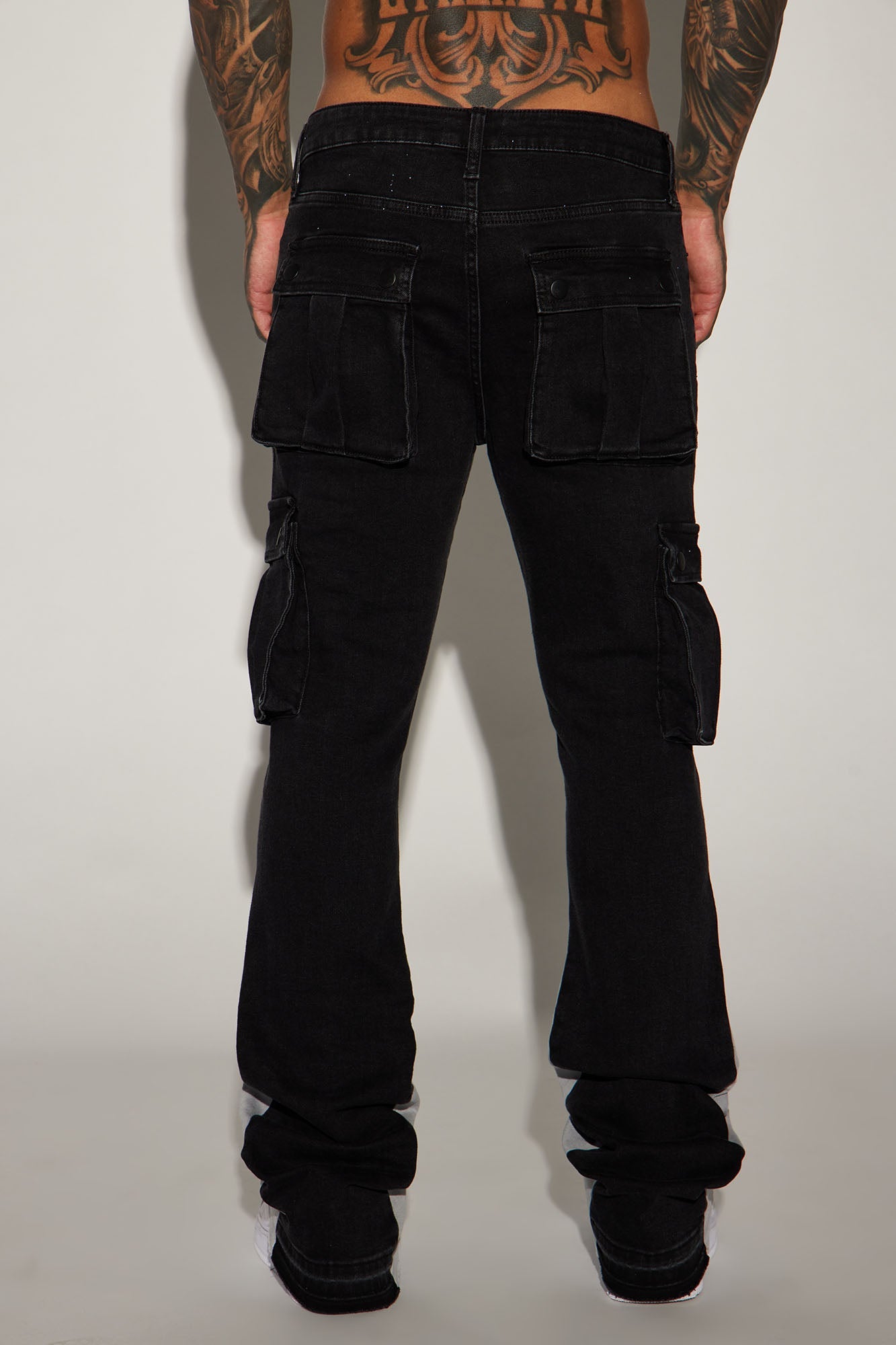 Carried Cargo Stacked Skinny Flared Jeans - Black