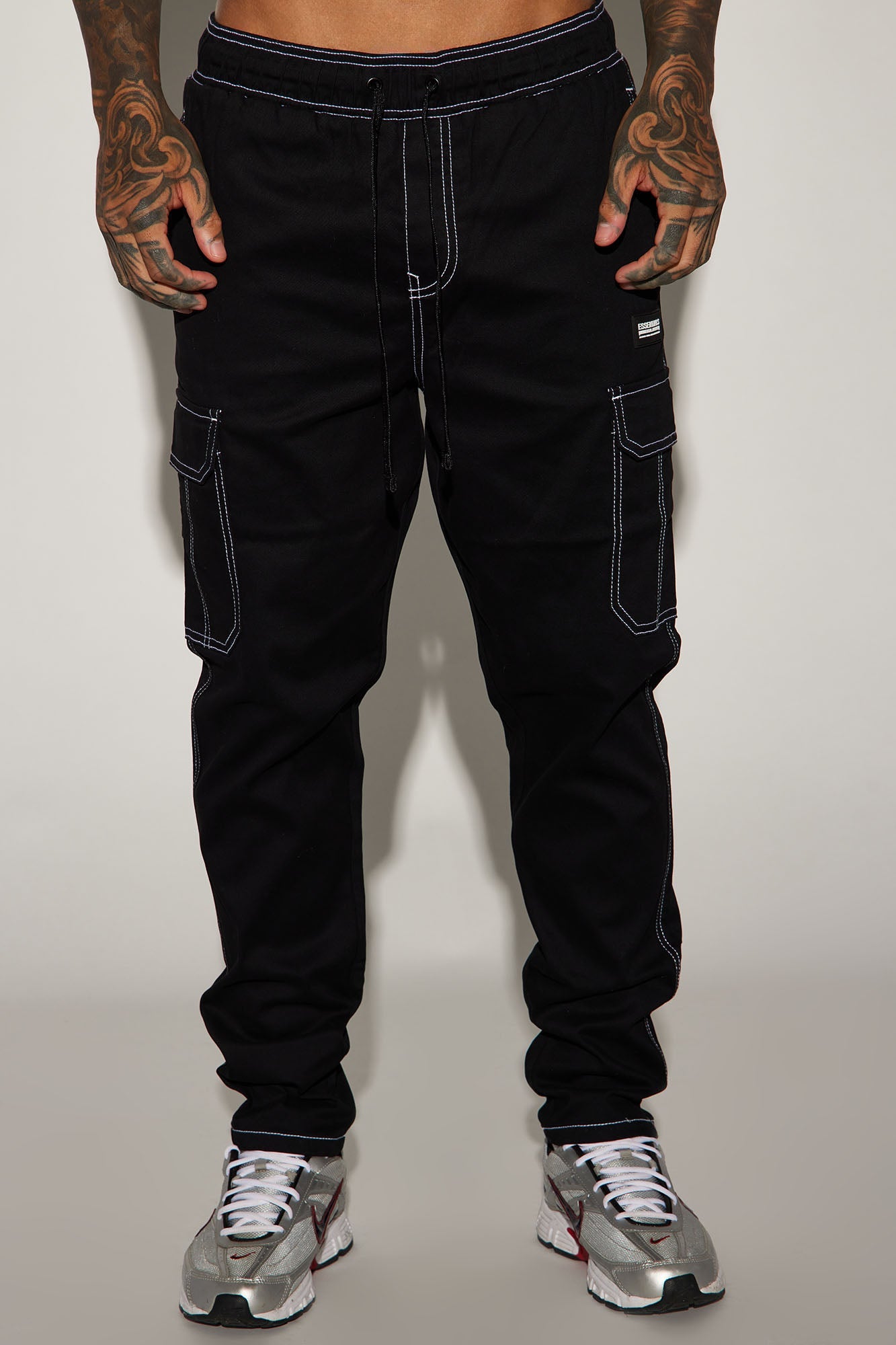 Rocky Contrast Stitch Slim Cargo Pants - Black