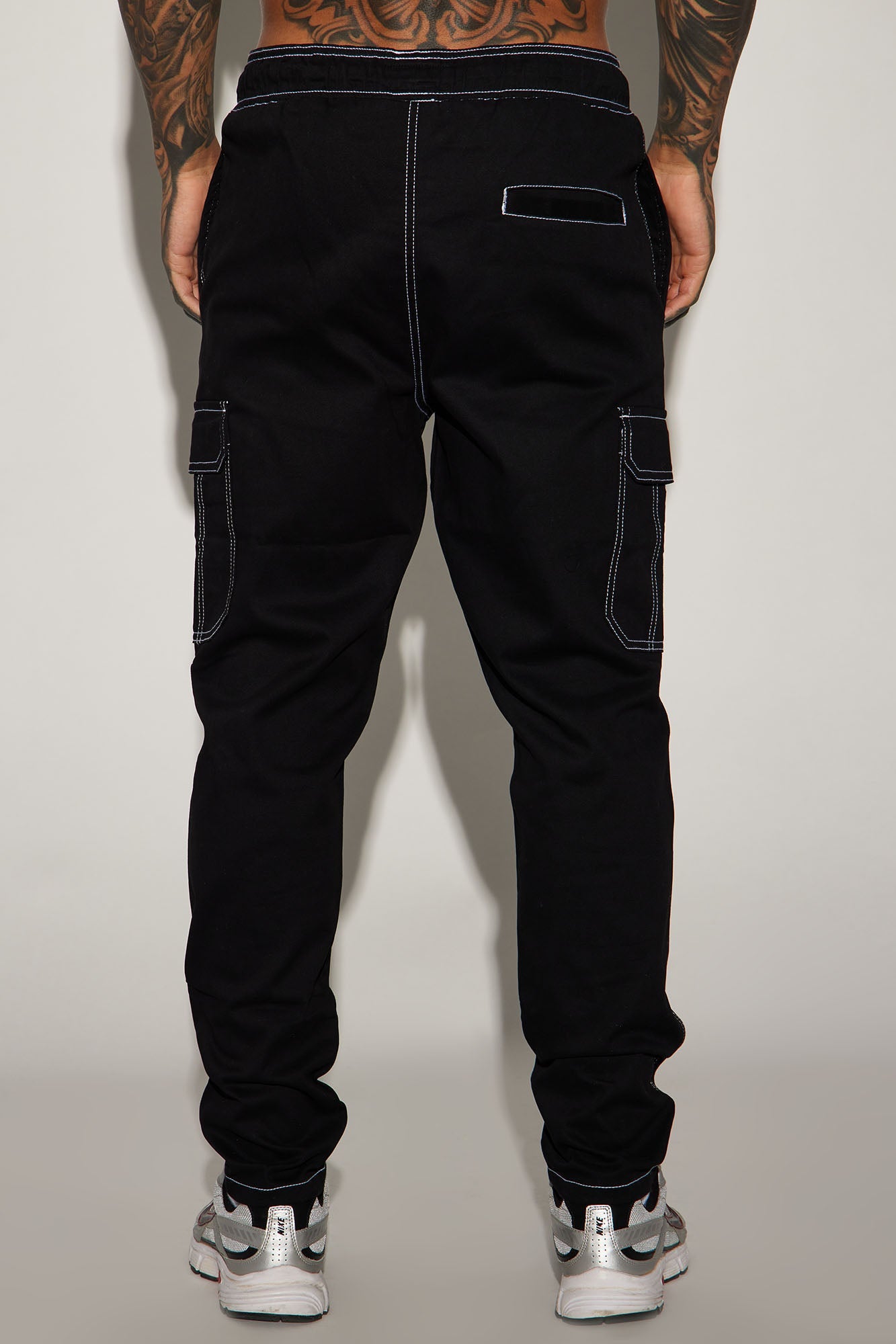 Rocky Contrast Stitch Slim Cargo Pants - Black
