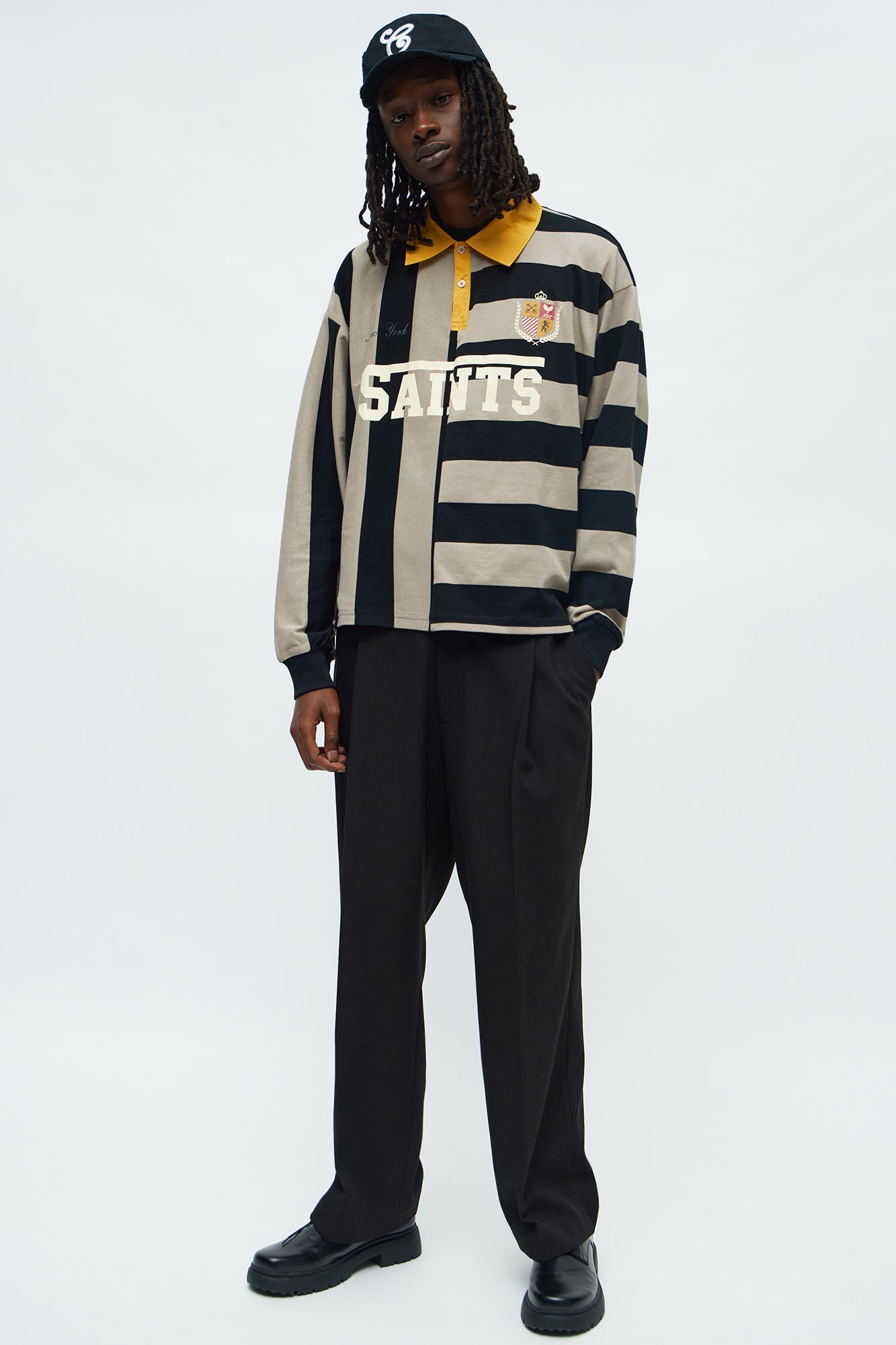 Cropped Saints Long Sleeve Rugby Polo - Black/combo