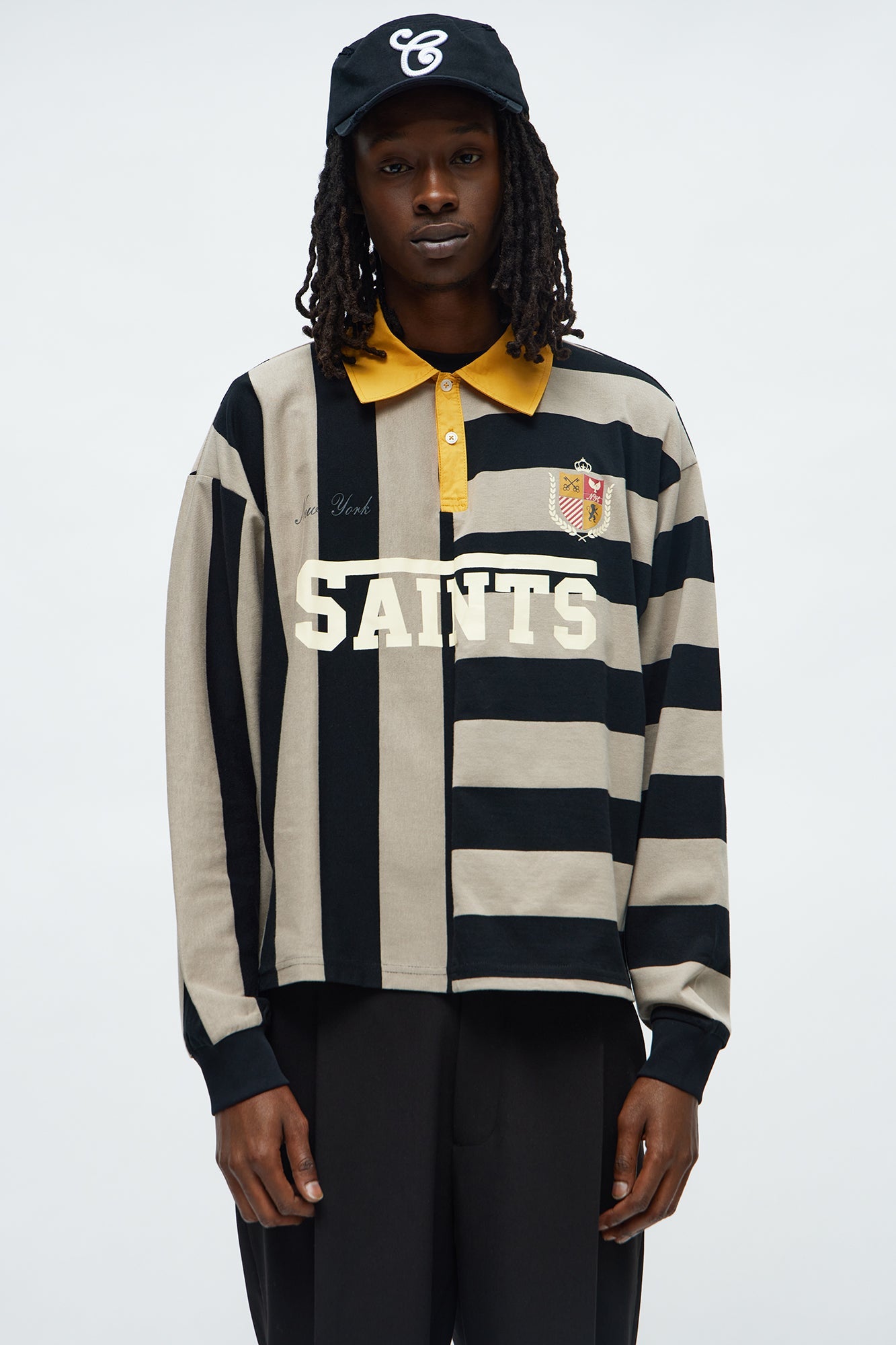 Cropped Saints Long Sleeve Rugby Polo - Black/combo