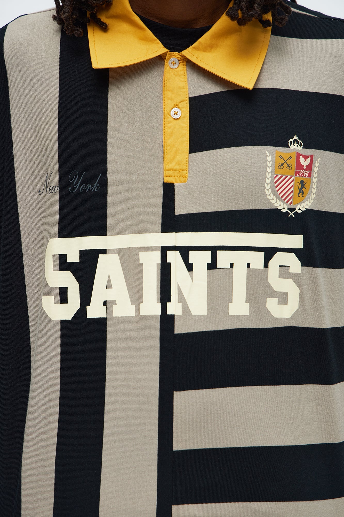 Cropped Saints Long Sleeve Rugby Polo - Black/combo