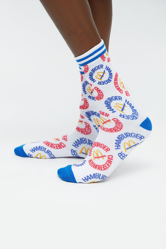 McDonalds Crew Ribbed Cuff Socks - White/Blue