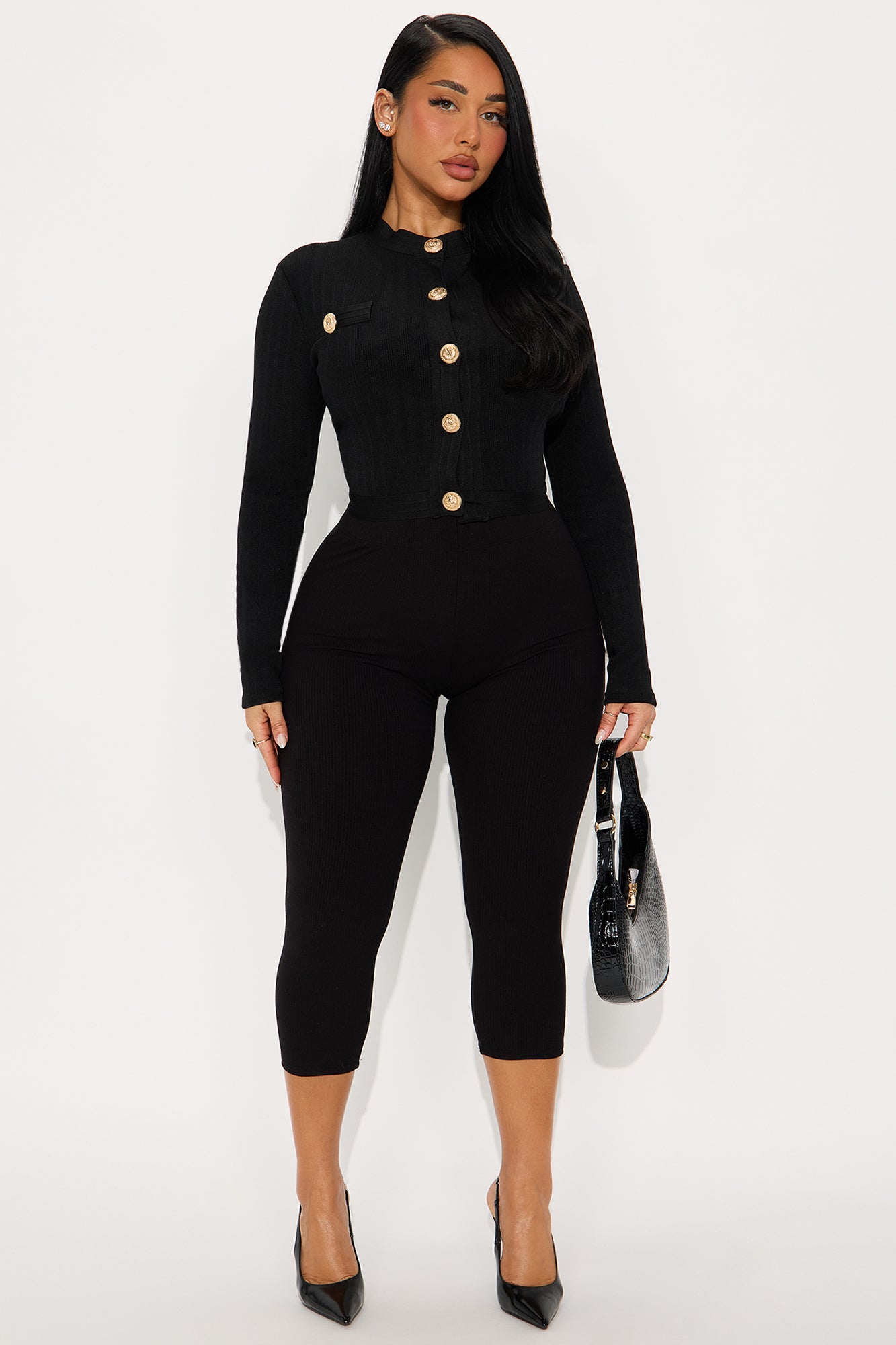 Patsy Button Up Bandage Top - Black