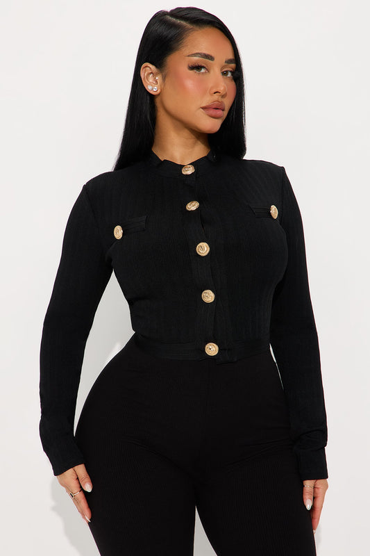 Patsy Button Up Bandage Top - Black