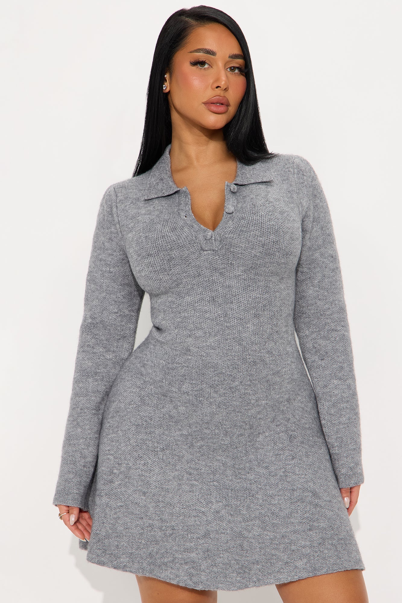 Kenzie Long Sleeve Sweater Mini Dress - Grey