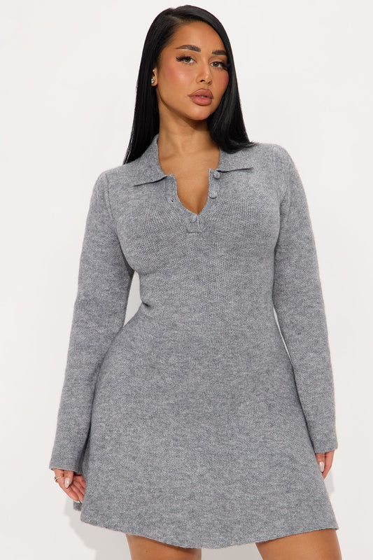 Kenzie Long Sleeve Sweater Mini Dress - Grey