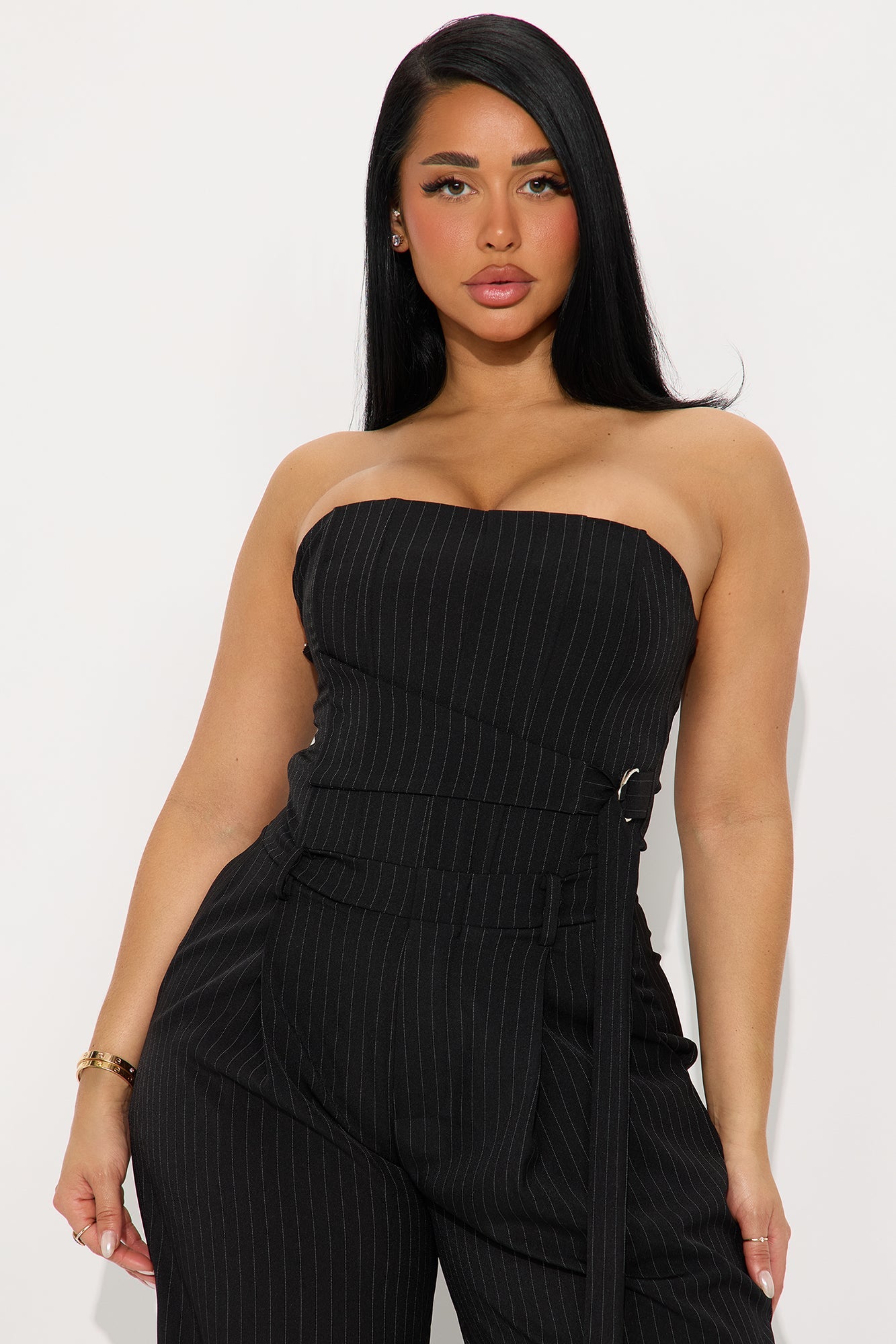 Late For Work Pinstripe Jumpsuit - Black/combo