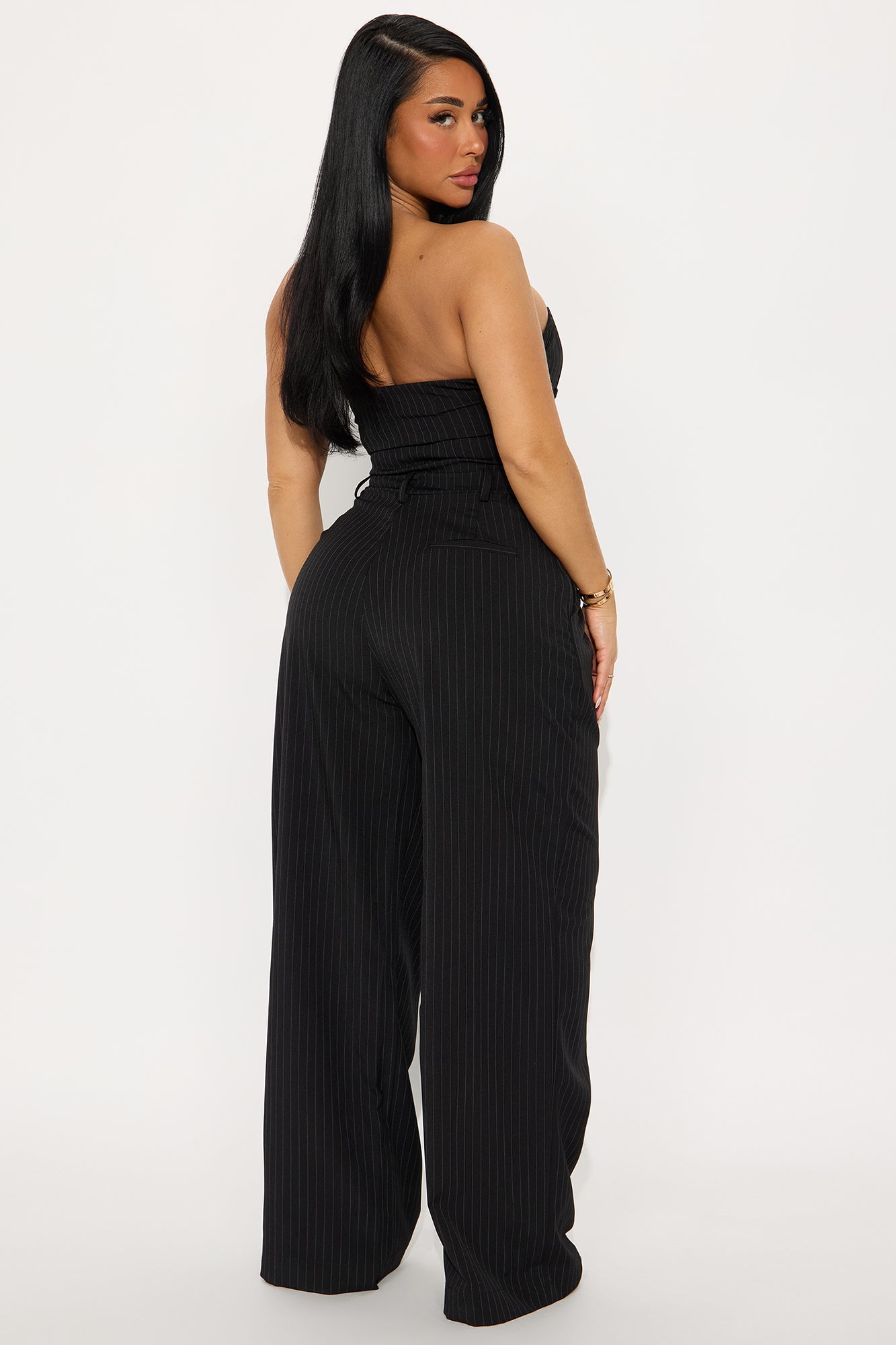 Late For Work Pinstripe Jumpsuit - Black/combo