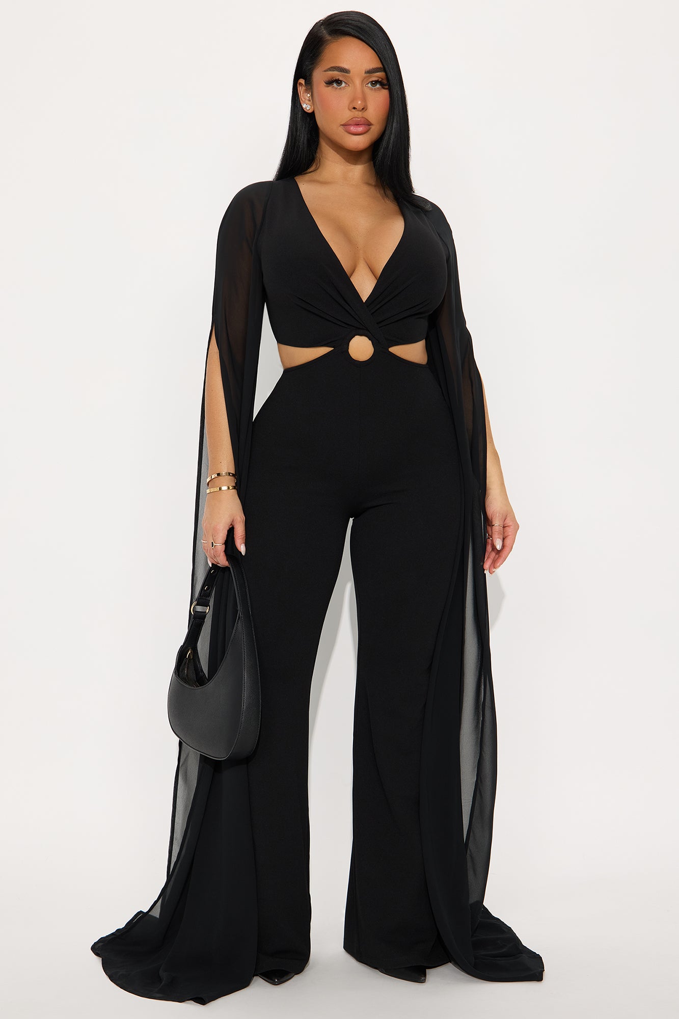 Gemma Draped Mesh Jumpsuit - Black