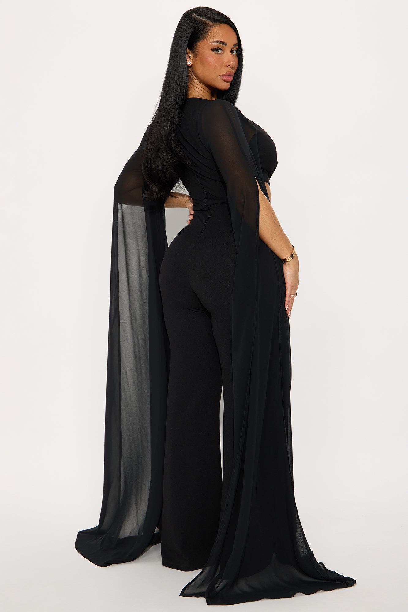 Gemma Draped Mesh Jumpsuit - Black